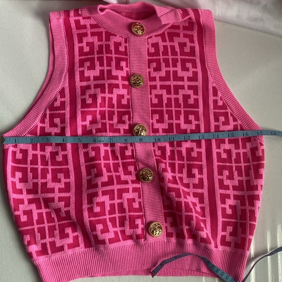 Shein Geo Pattern Button Front Knit Tank Top Hot Pink Size Large - Picture 10 of 13